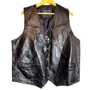 Vintage Navarre Leather Co. Men's Black Italian Stone Design Leather Vest Large